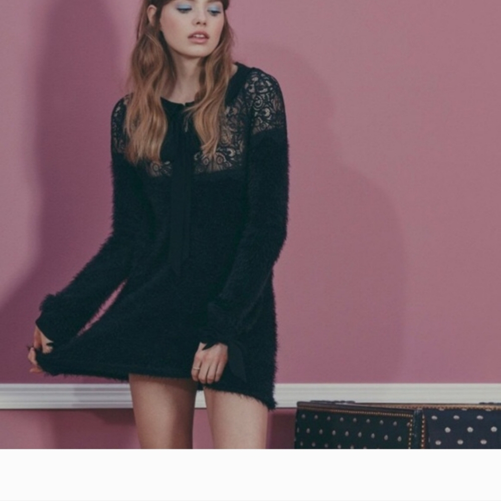 For love and lemon knitz black claudine fuzzy fur dress